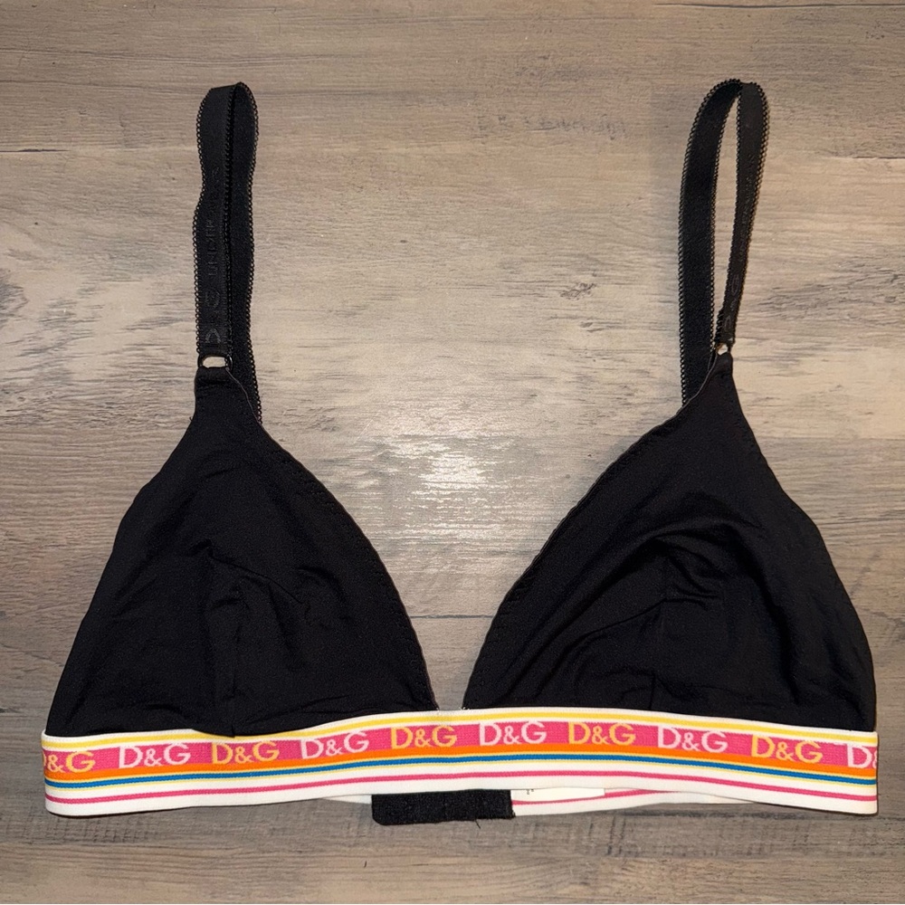 D&G Black Bralette with Multicolor Logo Band